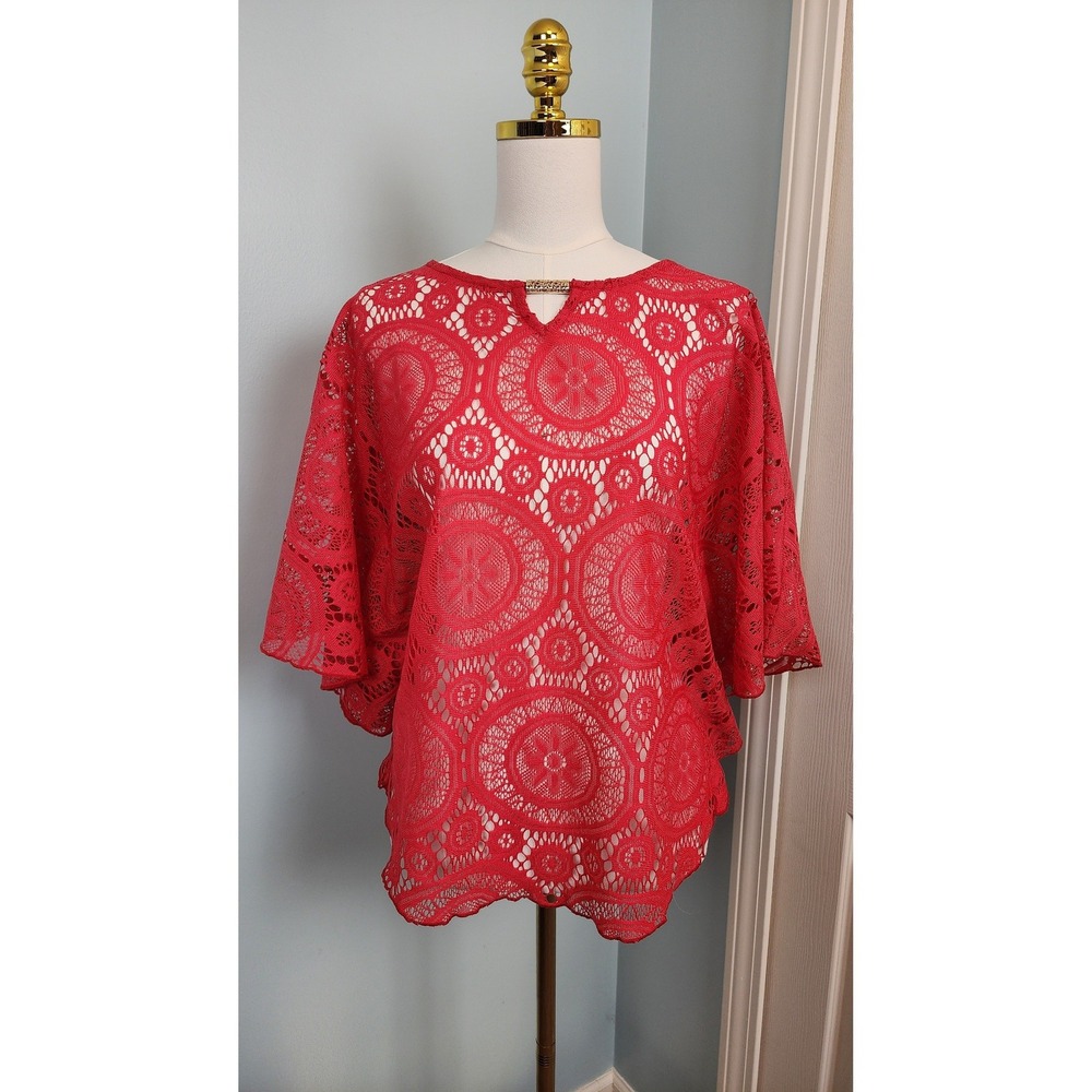 Womens‎ Red Lace Overlay Kaftan Top Blouse Size S